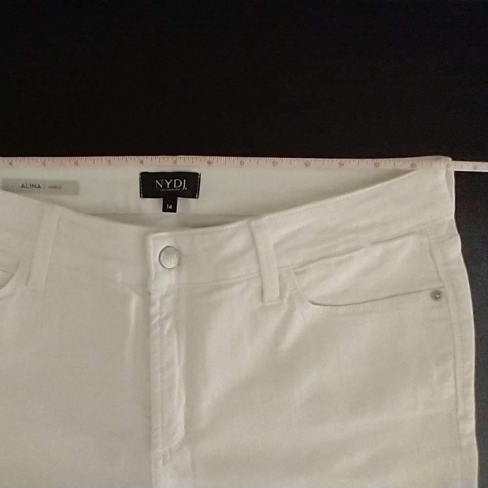 NYDJ Women's White Stretch Jeans Size 14 Alina Lift X Tuck Technology Fringe Hem - Picture 7 of 12